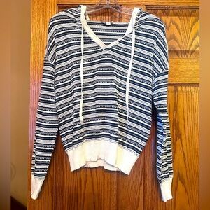 Striped V-Neck Navy Hoodie Sweater